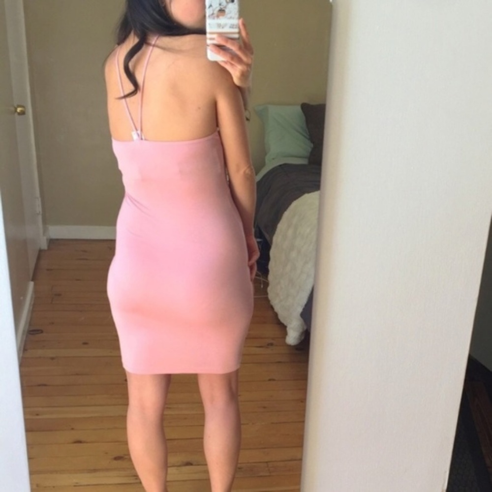 Pink Halter Thin Bodycon Floral Embroidered Dress - Picture 5 of 8